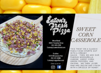 Sweet Corn Casserole is November’s pizza of the month at Eaton’s in West Bend Eaton's November