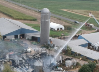 Machinery shed in Town of Jackson heavily damaged following fire