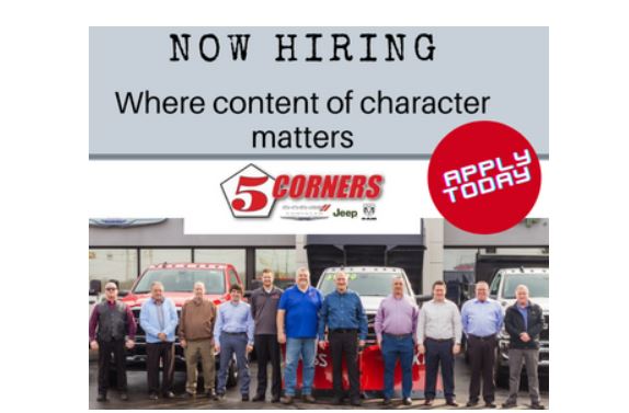 Jobs, jobs, jobs at 5 Corners Chrysler Dodge Ram Jeep and 5 Corners Isuzu Trucks and Cars