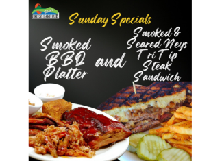Smoked BBQ Platter & Tri-Tip Steak Sandwich specials today at Bilda’s
