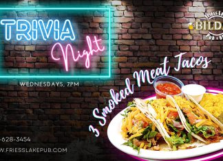 Tonight is Trivia and Tacos at Bilda’s Friess Lake Pub