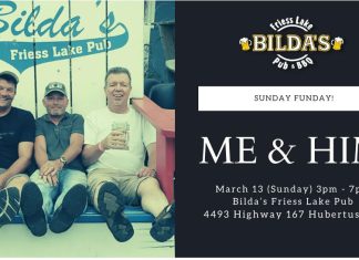 Me & Him performing live tonight at Bilda’s Friess Lake Pub