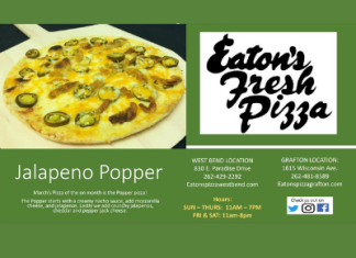 Jalapeno Popper is March’s Pizza of the Month at Eaton’s