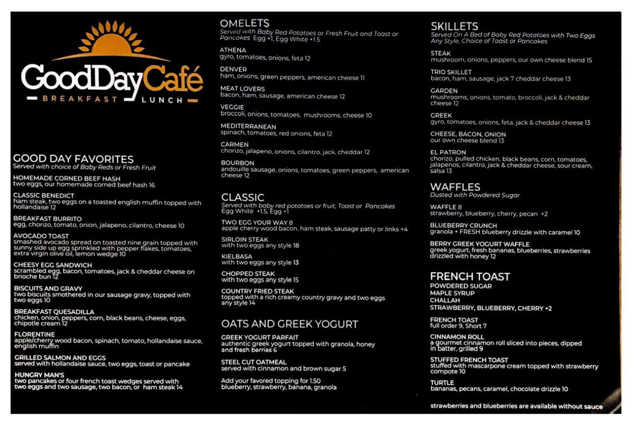 Menu debut for Good Day Cafe in West Bend, WI