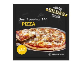 Bilda’s Monday House Special one-topping, 14″ pizza