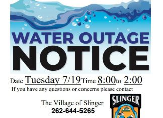 Temporary water shutoff Tuesday, July 19, 2022 in Village of Slinger water outage