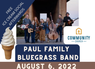 Paul Family Bluegrass Band Concert, August 6, Community Church in West Bend, WI
