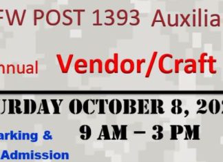 VFW Post 1393 Auxiliary Vendor/Craft Fair is Saturday, October 8, 2022