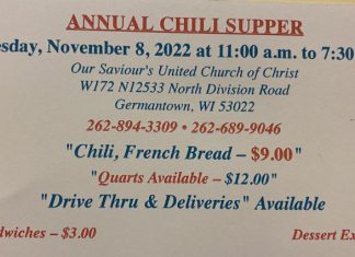 Annual Chili Supper is Nov. 8, 2022 at Our Saviour’s United Church of Christ in Germantown, WI