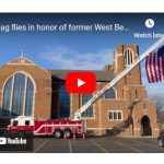 VIDEO | Large American Flag flies as salute to former Fire Chief for Raymond Roskopf, 83, of West Bend, WI