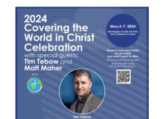 VIDEO | Tim Tebow is keynote speaker at Covering the World in Christ on March 7, 2024 at Washington Co. Fair Park