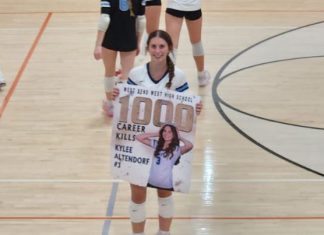 WBW senior Kylee Altendorf records 1000th career kill for the Spartans