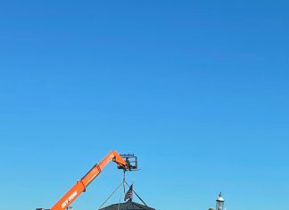Gazebo removed for repair in downtown West Bend, WI
