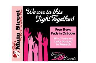 Annual October Brakes for Breasts at Bob’s Main Street Auto & Towing