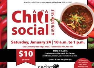 Make plans to attend the annual Chili Social, Saturday, Jan. 24, 2026 at Cedar Ridge in West Bend, WI