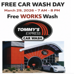 Tommy’s Express Car Wash is offering a free wash on Sunday, March 29, 2026