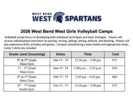 Register today for 2026 West Bend West Girls Volleyball Camps