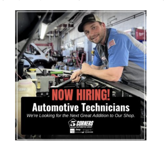 Jobs, jobs, jobs – Auto technicians wanted at 5 Corners in Cedarburg, Wi