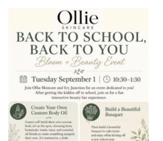 “Back to School, Back to You” Self-Care event Sept. 1 in Cedarburg, Wi | By Kerrieanne Lischka – Ollie Skincare