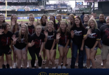 Slinger High School All-Girls Wrestling Team recognized at Brewers game | Video courtesy Milwaukee Brewers