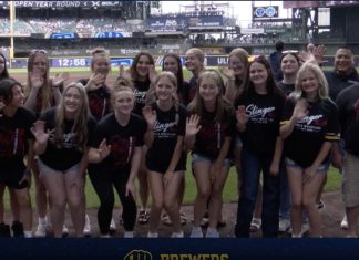 Slinger High School All-Girls Wrestling Team recognized at Brewers game | Video courtesy Milwaukee Brewers