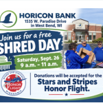 FREE Shred Day is Saturday, Sept. 26, 2026 at Horicon Bank in West Bend, Wi