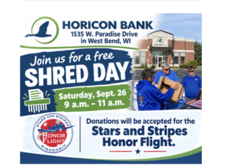 FREE Shred Day is Saturday, Sept. 26, 2026 at Horicon Bank in West Bend, Wi