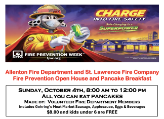 Allenton & St. Lawrence Fire Department breakfast / open house is Sunday, Oct. 4, 2026