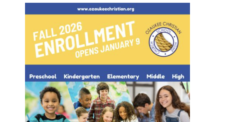 Fall 2026 enrollment opens January 9, 2026 at Ozaukee Christian School